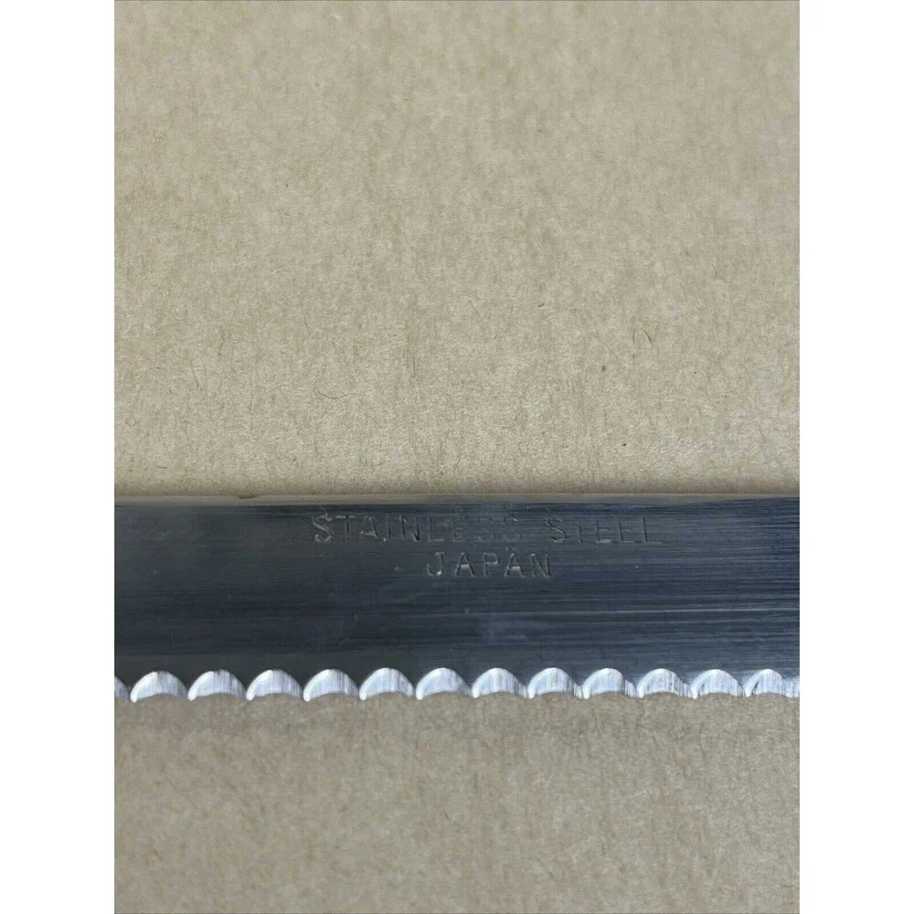 Vintage Stainless Steel Japan Bread Knife 13” L Serrated 8”‎ Blade Wood Handle